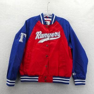 Starter Jacket Womens Medium Texas Rangers Red Blue Vintage Y2K Snap Varsity MLB
